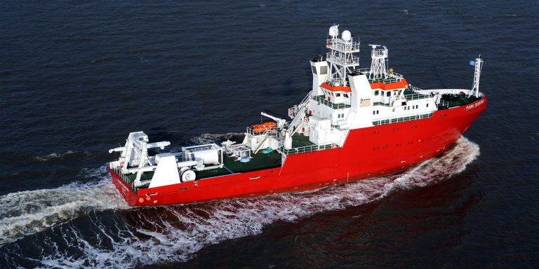 Fugro Searcher research vessel conducting oceanographic studies.
