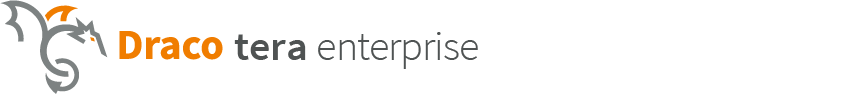 Logo Draco tera enterprise, orange und schwarze Schrift