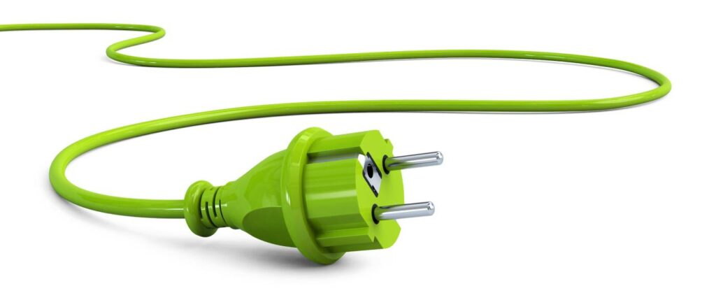 Green power cable showcasing energy efficiency in KVM solutions - IHSE.